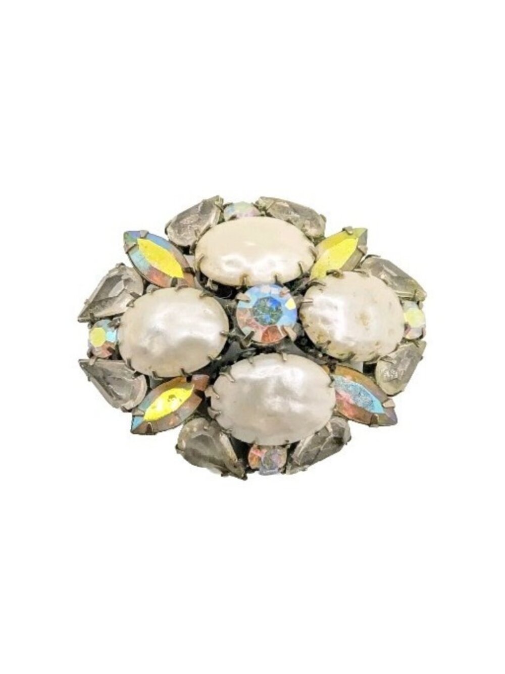 Vtg.Brooch Faux Baroque Pearl & rhinestone Unsigned Attributed To Regency